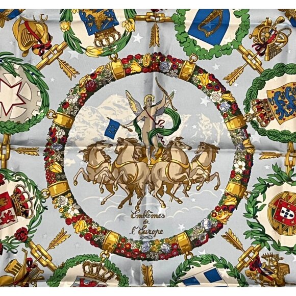 Authentic RARE! Hermes Emblemes De L'Europe Vintage 90cm Silk Scarf - Picture 2 of 7